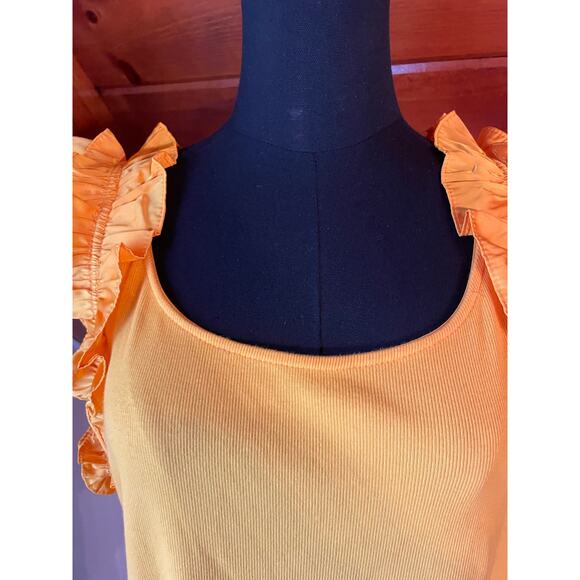 Cece Ruffle Sleeve Bright Yellow Ribbed Tank Top sz XL - Picture 5 of 8